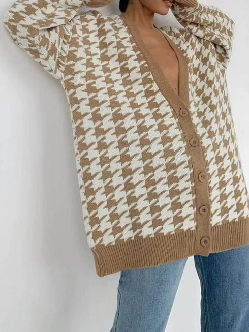 'Morraine' Checkered Long Sleeve Cardigan - Celes Fashion